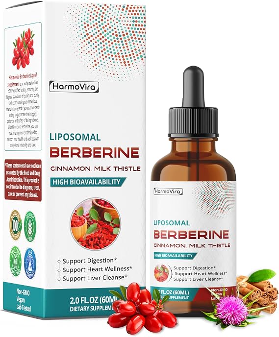 Liposomal Berberine with Cinnamon & Milk Thistle Advanced Formula Supports Digestion, Heart Wellness & Liver Cleanse* 2.0 fl. oz (60ml)
