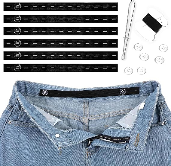 8 Pcs Waist Tightener for Pants Women Jeans Button Tightener Pants Adjuster Waist Tightener Jeans Waist Tightener Jean Button Waist Tightener Suitable Elastic Waist Extenders for Women Men (Black)