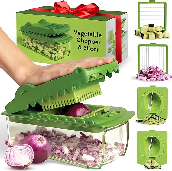 Fullstar X OTOTO Croc Chop - Vegetable Chopper & Spiralizer | 4 in 1 Veggie Chopper & Spiralizer - Stainless Steel Blades & 5-Cup Container - Cool Kitchen Gadget Crocodile Design