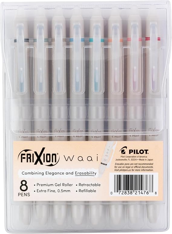 PILOT FriXion Waai Erasable Gel Pens, 8-Pack Pouch, Assorted Colors