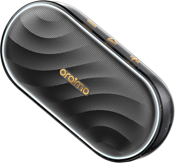 Oraimo SpaceBox Bluetooth Speaker, Portable Wireless Speakers with Heavy Bass, Bluetooth 5.4, LED Light, Exclusive App, 3 EQ Modes Small Wireless Speaker for Home Outdoor, Black