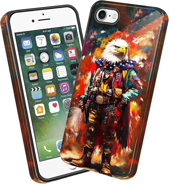 for iPhone SE 2nd 2020 Case,Heavy Duty Dual Layer Hard PC & Soft Silicone Rugged Bumper Shockproof Protective Case for iPhone SE 2nd 2020,American Eagle with Fireworks