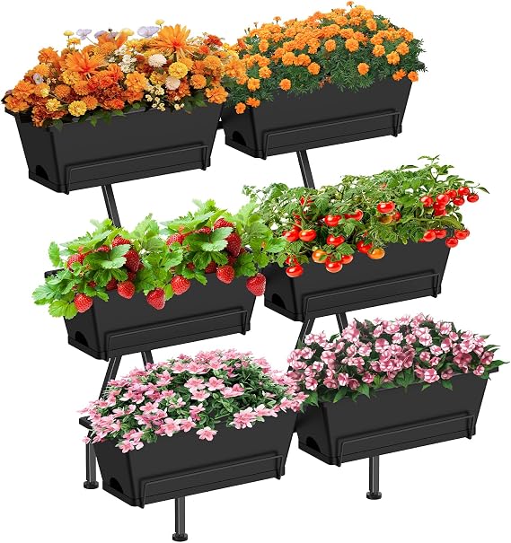 3-Tier Vertical Garden Planter with 6 Boxes, 31" Tall Raised Garden Bed