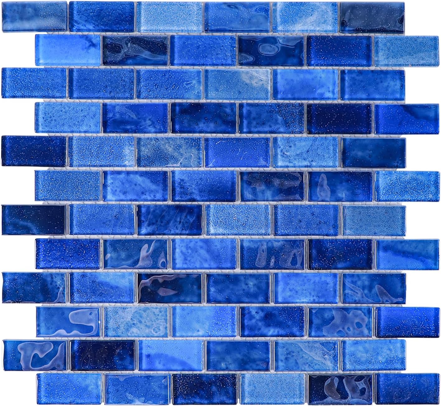Glass Backsplash Linear Mosaic Wall Tiles, 5-Sheet Glass Tiles for Kitchen Bathroom Swimming Pool Shower Tiles Dark Blue, 4.8 SQ.FT