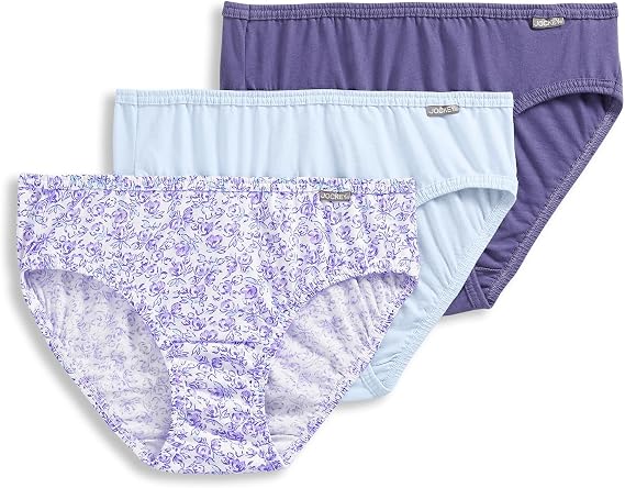 Jockey Women's Underwear 100% Cotton Elance Bikini - 3 Pack, Midnight Iris/Bouquet Bloom/Frothy Blue, 6