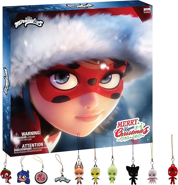 Miraculous Ladybug Ultimate Advent Kwami Calendar - 24 Days of Miniature Kwamis & EVA Seasonal Charms - Christmas Countdown Calendar with Hooks & Ribbons, Festive Collectible Toys for Kids Holiday Joy