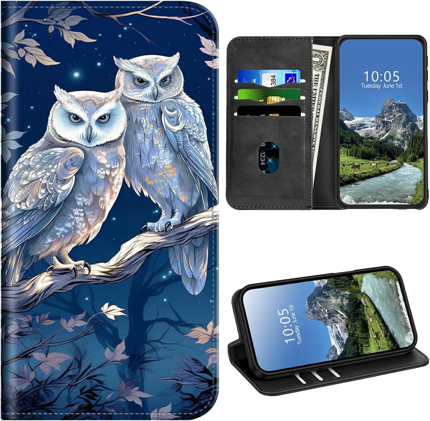 Wallet Case for Nokia C110 6.3 with Card Holder & RFID Protection for Women Men PU Leather Magnetic Kickstand Shockproof Cover for Nokia C110,Blue Wls