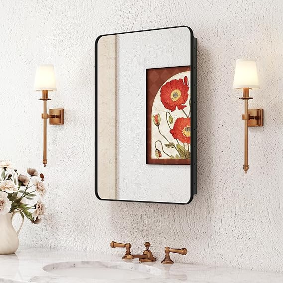 16x24 in Medicine Cabinet with Mirror for Bathroom, Matte Black