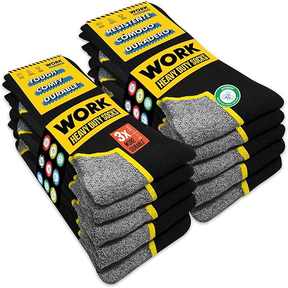 SOXCO 10 Pairs Mens Work Socks, Black Crew Length | DRI-WIK Moisture Wicking Technology | Reinforced Heel & Toe 6/10 Pairs