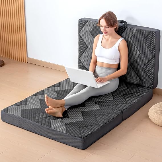INGEROOM Foldable Mattress Twin - Memory Foam 4 inch Trifold Mattress for Camping, with Portable Handle, Non-Slip Folding Floor Bed Sofa for Guest Travel Yoga, Washable Breathable Cover