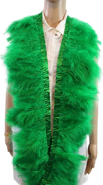 2 Yard Long, 6"-7" Height Marabou Turkey Fluff Feather Fringe Trim, Garment Accessories Feather DIY Decorative Material (Green Color)