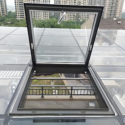 Skylight Roof Window, Sloped Flat Roof Lighting Well Window for Indoor Attic, Egress Roof Window, Manual Venting Deck Installation Skylight with Double-Layer Tempered Glass, for AtticSun Room95x55cm