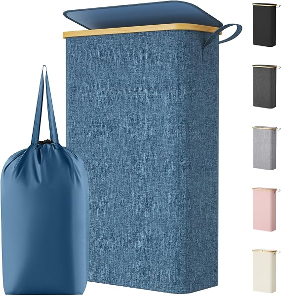 Lifewit 65L Slim Laundry Hamper with Lid and Removable Bag, Dark Blue