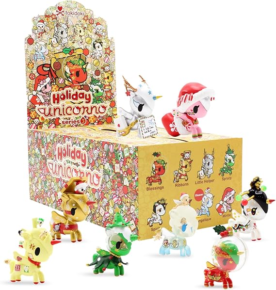 tokidoki - Holiday Unicorno Series 3 Blind Box Collectible Mystery Figure Cute Miniatures Surprise Gift for Kids & Collectors Random Unicorn Collectibles - 8 Pack