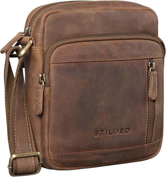 STILORD "Trae" Small Leather Messenger Bag Mens Vintage Cross Body Handbag Casual Shoulder Bag for Tablets Ideal for Work Uni in Genuine Leather Colour:Middle Brown