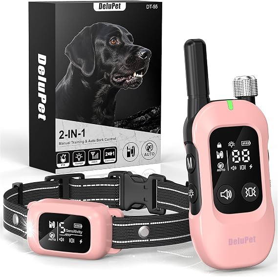 2-in-1 Dog Bark & Shock Collar 4500FT Dog Training Collar with Remote, 3 Training Modes & LED Light, IPX8 Waterproof E Collars with Anti-Barking for Small Medium Large Dog