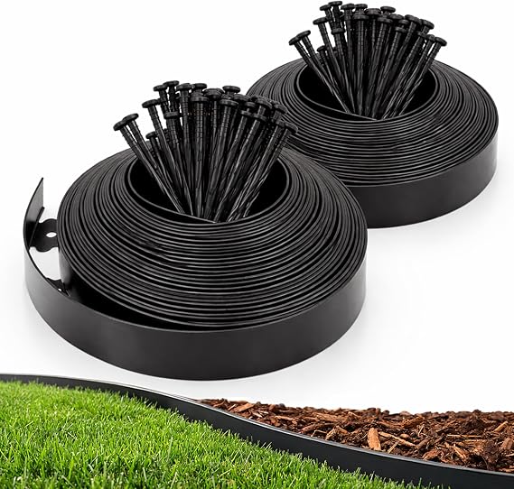 Gardzen 1.5" x 80' Landscape Edging Kit, Garden Edging Coil  with 100 Pcs Spikes, No Dig Lawn Border Design