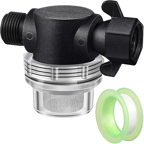 Dreyoo Water Pump Strainer Filter, Compatible with Shurflo Swivel Nut 255-315, 1/2" Fitting with 50 Mesh Stainless Steel Screen and 6.6 FT Tape, RV Water Pump Filter for RV Sprayer Marine Boat Lawn