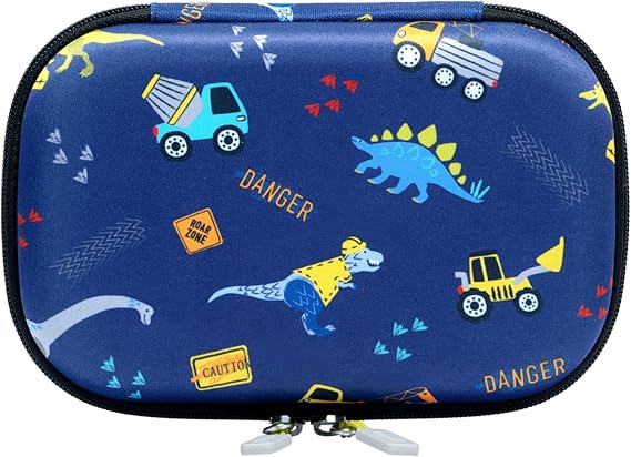 uninni Pencil Case Large Capacity Water-Resistant Polyester Removeable Dividers Organize School Supplies Colorful Designs Great for Kids, Back to School (Construction Truck Dino)