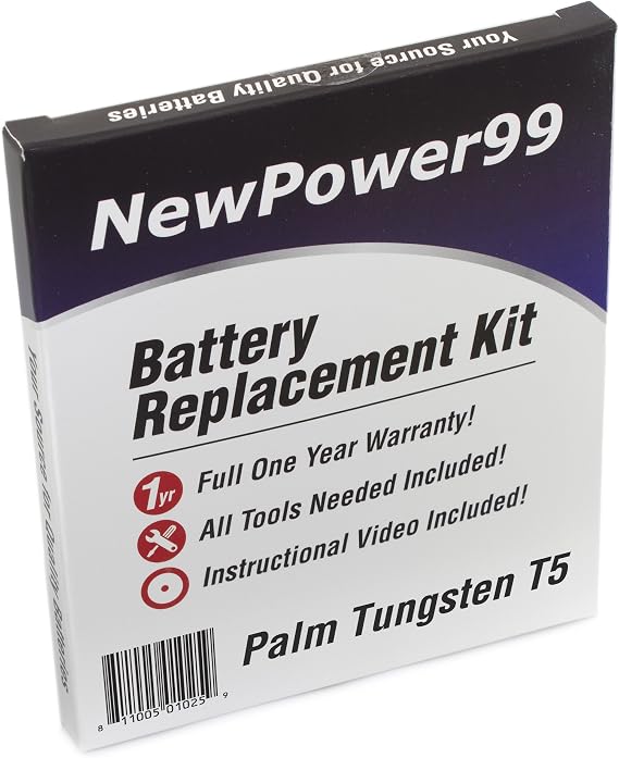 Palm Tungsten T5 Battery Replacement Kit with Installation Video, Tools, and Extended Life Battery.