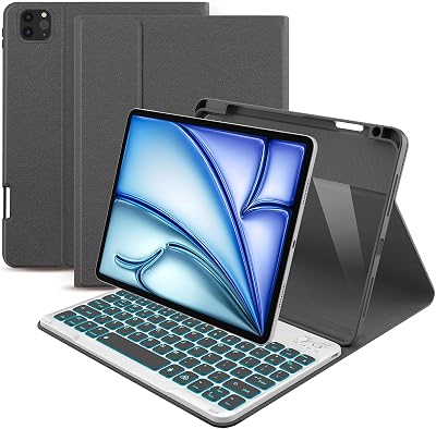 Keyboard Case for iPad Air 11 inch M3M2, 20252024 iPad Pro 11 inch 1st, 2nd, 3rd, 4th Gen iPad Air 5th 4th Generation, 7 Colors Backlit Detachable Wireless Keyboard Cover with Pencil Holder