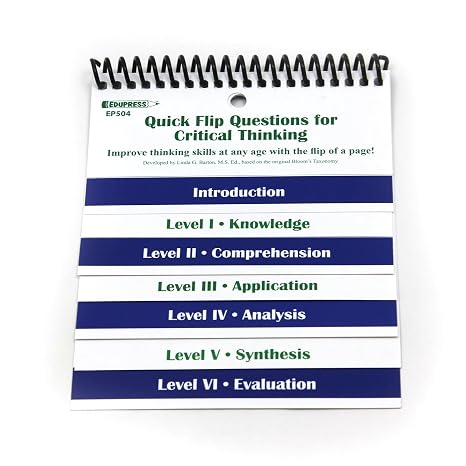 Edupress EP-504 Questions for Critical Thinking Quick Flip Resource, 0.38" Height, 5" Wide, 6" Length