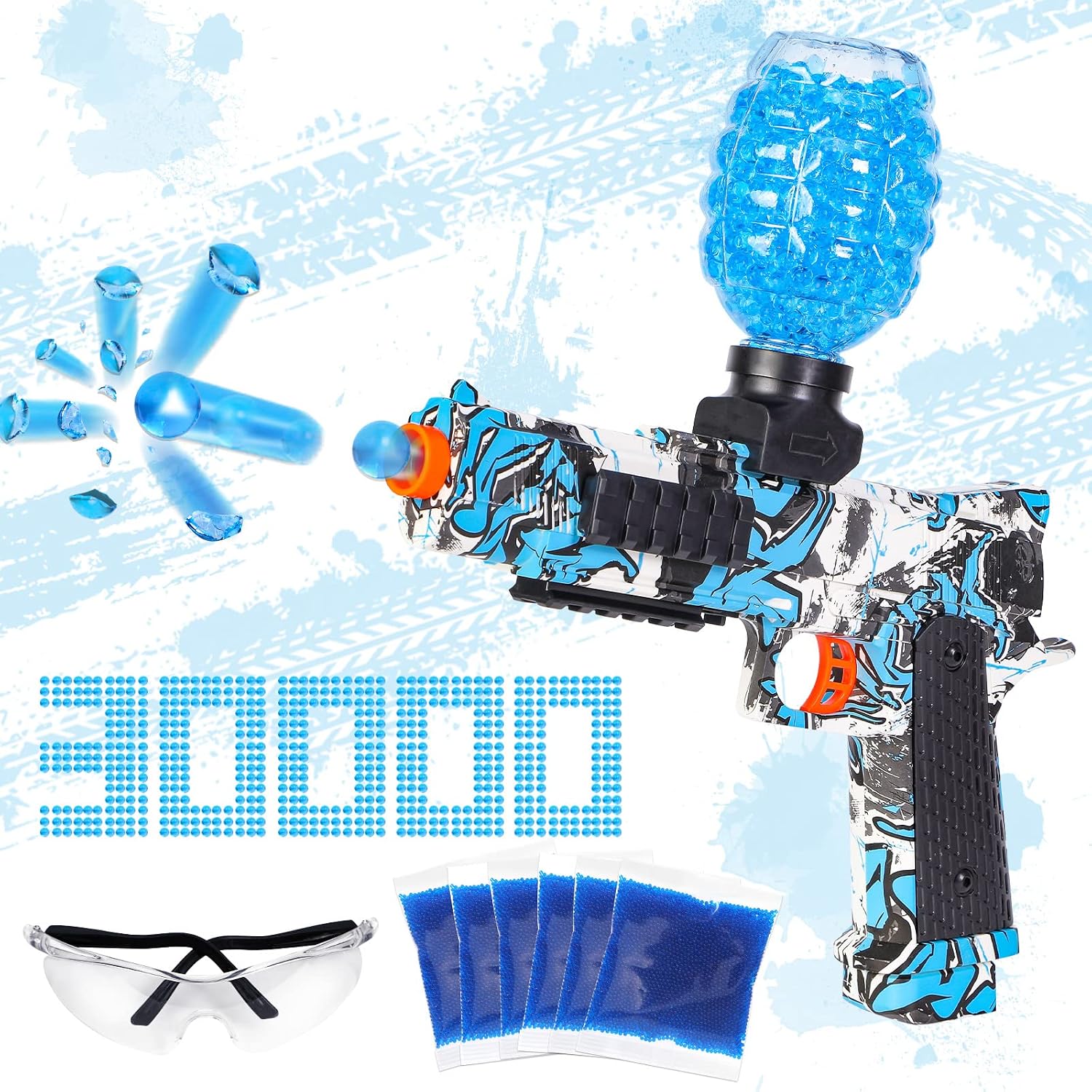 Wrystte Automatic Splatter Ball Launcher with 30000 Water Beads,Electric Ball Blaster Sports & Outdoor Play Toys,Birthday Gifts for Boys Age 12,Outdoor Activities Toys for Adults Teens Kids Blue