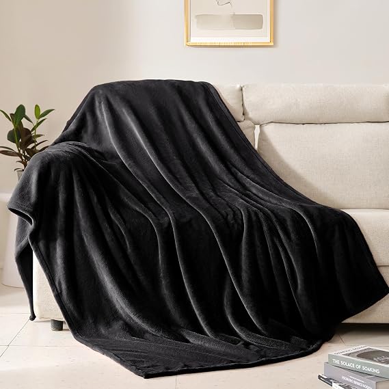 BEAUTEX Fleece Blanket King Size Super Soft Flannel Throw Blanket Lightweight Fuzzy Plush Blanket for Couch Sofa or Bed All Seasons (Black, 108" x 90")