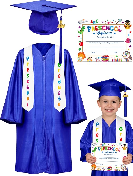 QZYL Preschool Graduation Cap and Gown Set, Unisex Kindergarten Graduation Outfit with Stole 2026 Tassel and Certificate