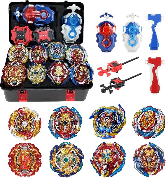 8-in-1 Gyros Set 4D Battle Spinner with Launcher Gyros Includes 4 Gyros Launcher Set AA