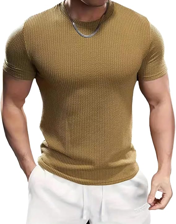 Men's Stretch Athletic Muscle T-Shirts Basic Crewneck Pullover Tops Short Sleeve Solid Summer Tees