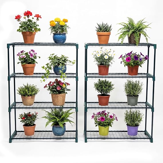 Panana 4 Tier Garden Greenhouse Steel Staging Shelving Plant Stand Garden Shelving Unit Garage Storage Racking, 2 Pack Plant Racks