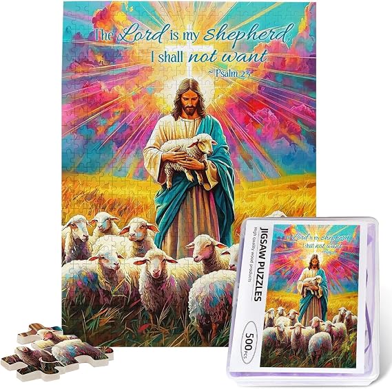 Christian Puzzles for Adults 500 Pieces Religious Bible Verses Jigsaw Puzzles Inspirational Jesus and Lamb Challenging Wooden Puzzle for Family Unzip Game