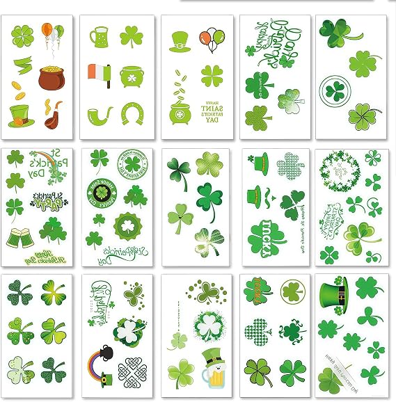 St Patricks Day Temporary Tattoos - 54Pcs Shamrock Decor Supplies, Irish Party Favor St Patty's Day Accessories Leprechauns Arts and Crafts