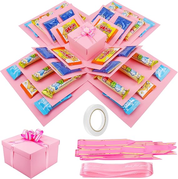 JIANTA 5 Layer Explosion Gift Box, DIY Surprise Box (Pink)
