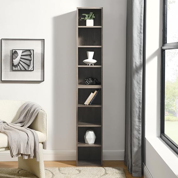 8-Tier CD Storage Cabinet, Slim DVD Shelf Narrow Bookshelf, Disassembled CD DVD Media Tower Rack with Adjustable Shelves for Home Office 11.6l'' x 9.25w'' x 70.8h'' Gray