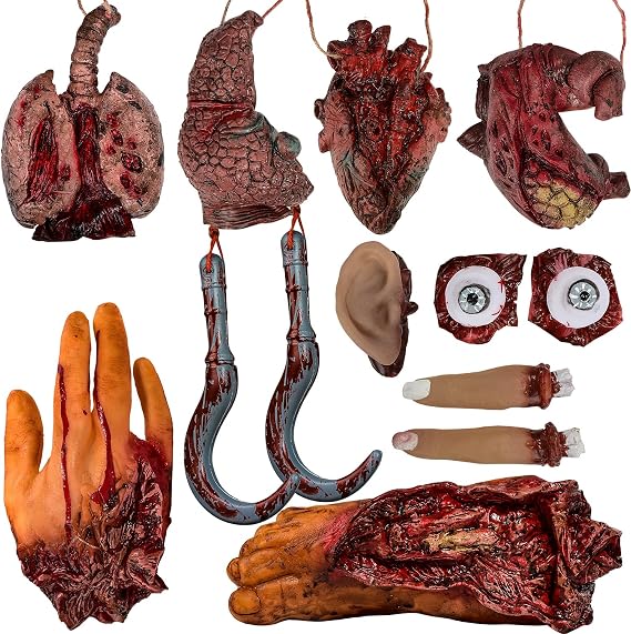 XONOR Halloween Fake Bloody Severed Hands Feet Broken Body Parts for Haunted House Halloween Zombie Party Decorations (11Pcs)