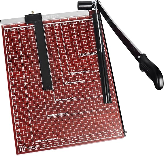 B4 Paper Cutter Paper Slicer with Safety Guard and Blade Lock Paper Trimmer Guillotine Heavy Duty Metal Base 15" Cutting Length Guillotine Paper Cutter for Office Home School(Red)