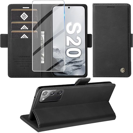 Giyer Mobile Phone Case for Samsung Galaxy S20 Case with Screen Protector Protective Case Galaxy S20 Stand Function Premium Leather Wallet Silicone Phone Case Cover Cases S20 Flip Cases 6.2 Inch (Black)