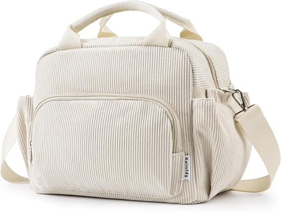 Insulated Lunch Bag for Women Adults Men Large Reusable Lunch Box,Cute Corduroy Lunch Tote Bags Leakproof Portable Cooler Tote Bags Adjustable Shoulder Strap for Work Travel Picnic (Beige)
