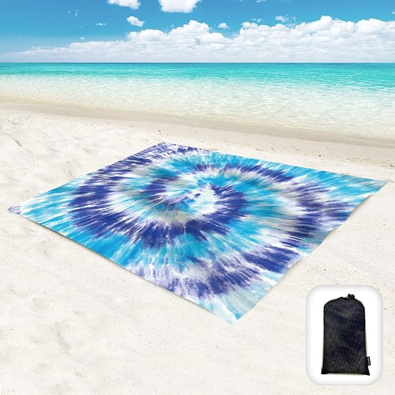 Beach Blanket Waterproof Sandproof Oversized 95x 80,Sand Free Beach Mat with Corner Pockets,Portable Mesh Bag for Beach Festival,Picnic,Travel and Outdoor Camping (Blue)