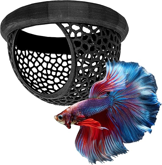 BlubberCove Floating Aquarium Hide - Safe Cave Ornament Decoration for Betta, Cory, Fish and Shrimp. Unique Floating Tunnel Decor for Fish Tanks Accessory Accessories Encourages Breeding (Black)