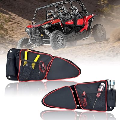 UTV Front Side Door Bags Storage Bag Compatible with 2014-2023 Pouch Polaris RZR XP 1000, 4 1000, Turbo,Turbo S, S900S1000 Quick Release with Knee Pad,Red Piping