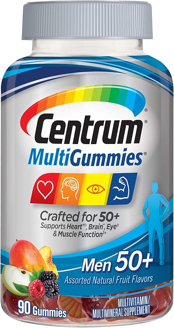 Centrum MultiGummies Gummy Multivitamin for Men 50 Plus, Multivitamin/Multimineral Supplement with Vitamins D3, E, B6, and B12, Assorted Fruit Flavor - 90 Count
