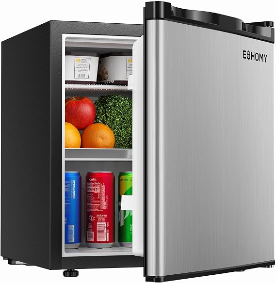 EUHOMY 1.7 Cu.Ft Mini Fridge, Compact Refrigerator for Dorm, Silver | Freezer Compartment, 32F to 50F, Energy Efficient, 37 dB, 1 Shelf, Adjustable Temperature Control