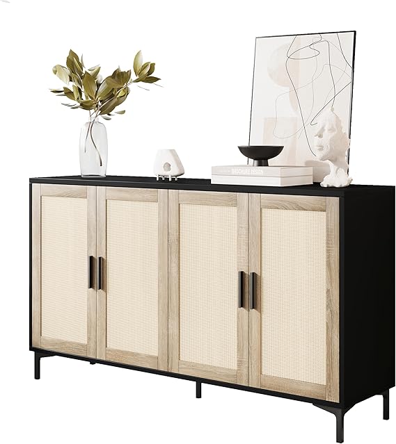 JASIWAY Sideboard Buffet Cabinet with Storage, 48" Rattan Coffee Bar