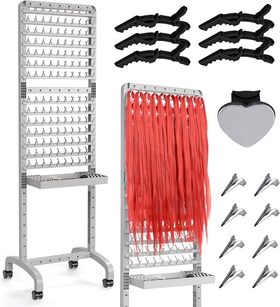 Yumkfoi 280 Pegs Braiding Rack, Adjustable Hair Racks with Tray and Tools