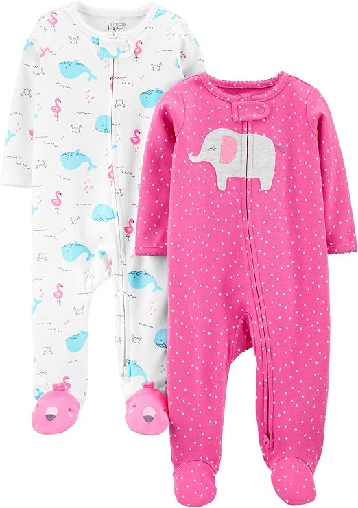 Simple Joys by Carter's Baby Girls' Cotton Footed Sleep and Play, Pack of 2