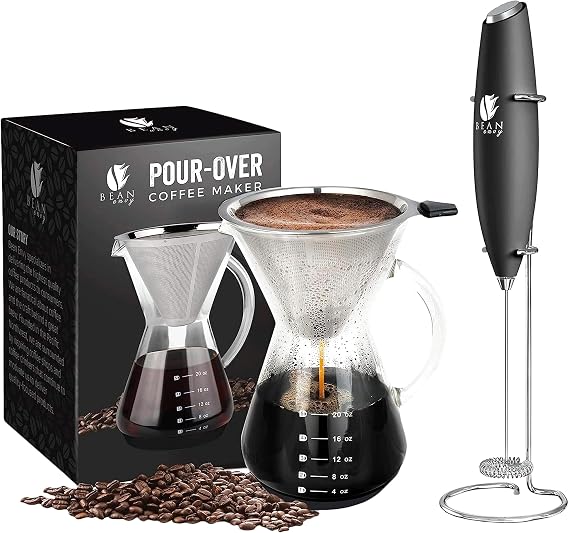 Bean Envy Milk Frother Black Color & Pour Over Coffee Maker