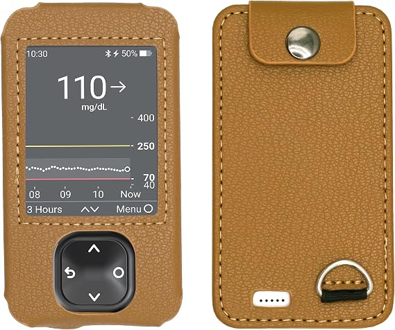 SNK Dexcom G7 / G6 Receiver Fitted Leather Case W/Screen Protector & Lanyard (Brown)